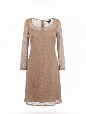Muse 6 tan semi sheer eyelet crochet layered over slip‎ square neck boho dress